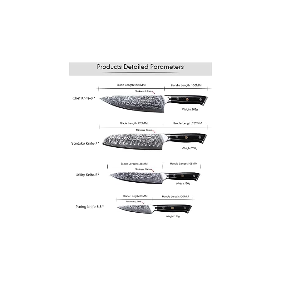 Damascus-Knife-Set-4-PCS-Kitchen-Knives-Set-Tools-Japanese-VG10-Damascus-Steel-Chef-Santoku-Utility-Paring-Kitchen-Knife-With-G10-Handle-LAMAJIGA6695 Damascus Knife Set, 4 PCS Kitchen Knives Set Tools Japanese VG10 Damascus Steel Chef Santoku Utility Paring Kitchen Knife With G10 Handle, LAMAJIGA6695