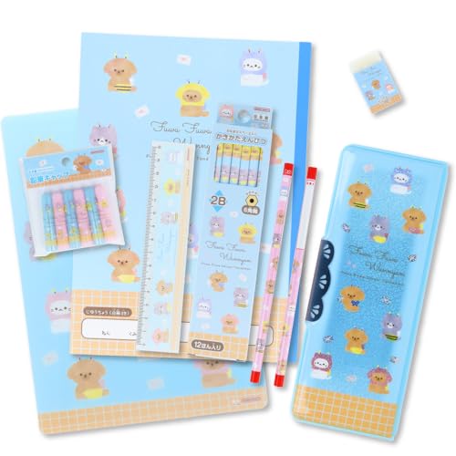 ヨコピタ ホログラム 8点文具セット(3種類) 文房具セット 女の子 入学 お祝い ギフト 小学生 入学準備 新入学 新学期 筆箱 (ふわふわわんにゃん)