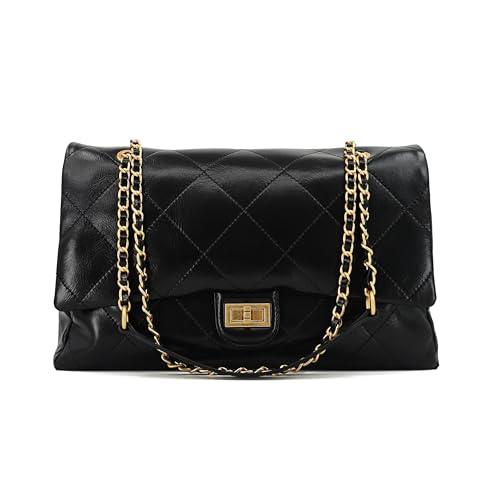 M-ioi-M Large Quilted Leather Shoulder Bag for Women, Oversize Double