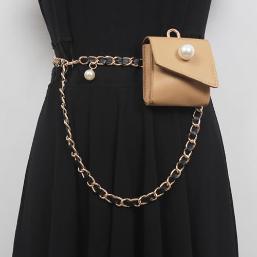 Small Waist Pack Belt Women's Chain Necklace Decorative Bag Chest Bag Crossbody Bag Small Square Bag(Black)