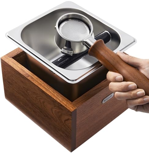 Teyearlife coffee knock box replacement for breville knockbox Sturdy solid wood and easy-clean stainless steel the espresso dump box Avoid coffee grounds splashing