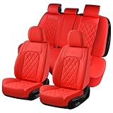 Coverado Car Seat Covers Full Set, 5 Seat Universal Seat Cover for Cars, Luxury Faux Leather Waterproof Seat Cover, Front and Back Car Seat Protector, Auto Seat Covers Fit for Most Vehicles, Red