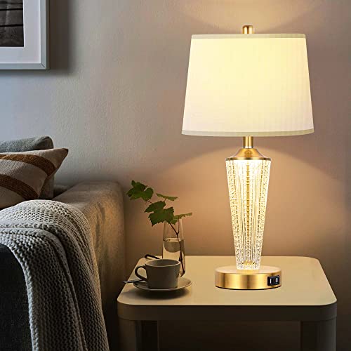 Qimh Table Lamps For Living Room With Night Lights, Gold Lamps For Bedroom Set Of 2, Modern Bedside Table Lamp With Dual Usb Ports, Nightstand Lamp With White Lampshade Home Decor (2 Bulbs Included) #TOP5