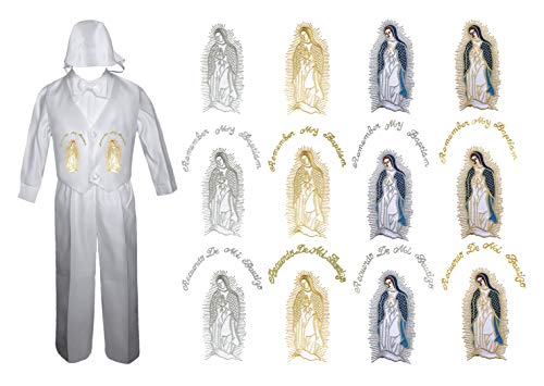 Unotux Baby Toddler Boy Baptism Christening Pants Set Outfits Mary Maria Guadalupe New Born-4T (2T, Full Color Silver English)