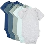 HonestBaby Unisex Baby 5-Pack 100% Organic Cotton Short Sleeve One-Piece Bodysuit, Morning Mountains, Newborn
