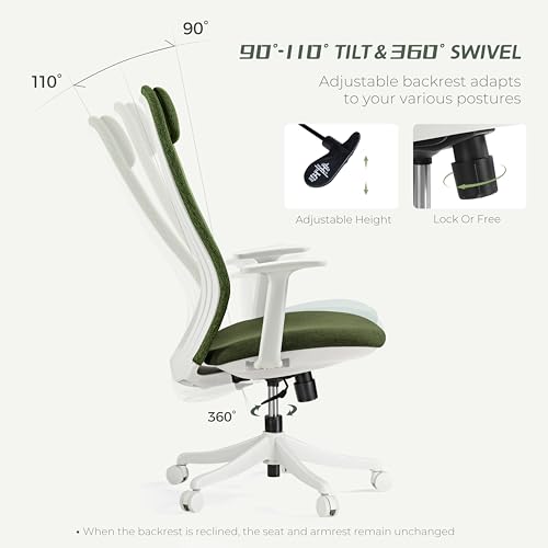 Image of EUREKA ERGONOMIC Mesh Office Chair, Ergonomic Office Desk Chair with Adjustable Headrest, Comfy Home Desk Chair with Adjustable Lumbar Support, High Back Office Chair with Arms and Wheels, Green