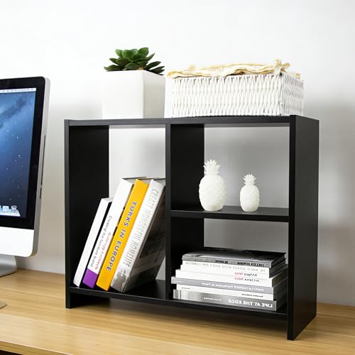 Image of Jerry & Maggie Cubic 3-Tier Wooden Desk Organizer - Jet Black Free-Standing Office Storage Rack with Display Shelves for Home or Workspace, Perfect as Birthday Gift or Accessory Holder