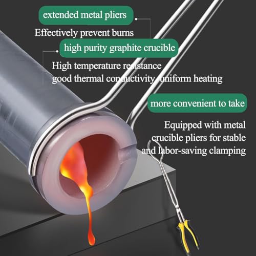 Elektrischer Schmelzofen, 2000 W Schmelzofen für Schmuck und Edelmetalle, PID-Temperaturregelung, maximale Temperatur 1150 °C, inklusive Graphittiegel