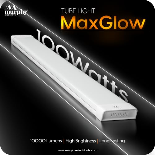 Image of Murphy MaxGlow 100W LED Tube Light, | 10000 Lumens| Cool White 6500K | Aluminium & PC Body | BIS Approved | 4kV Surge Protection| 2 Year Warranty | Pack of 2