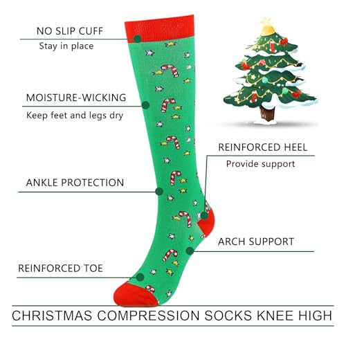 Image of Junely Compression Socks for Women Knee High Festival for Running Athletic Nurses Pregnant Women Work Support Travel Flight