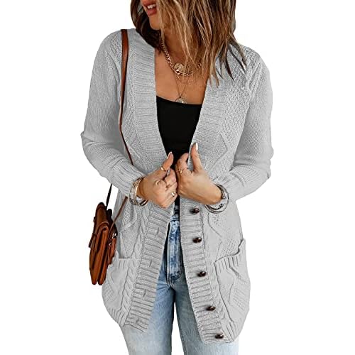 luvamia Womens Long Sleeve Open Front Buttons Cable Knit Pocket Sweater Cardigan Small Vintage Black