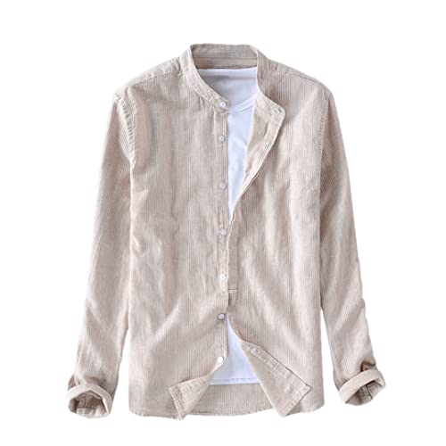 Chemise col montant homme en coton lin abricot idéale pour les soirées d'été et vacances