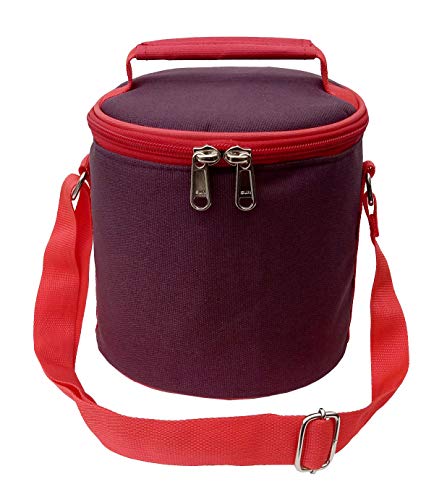 Image of Maroon Insulated Lunch Bag, Polyester, Water Resistant, Classic Style, for Office, School and Travelling, 1 Litre (Without Containers, Size-6.5 X 6 X 6)