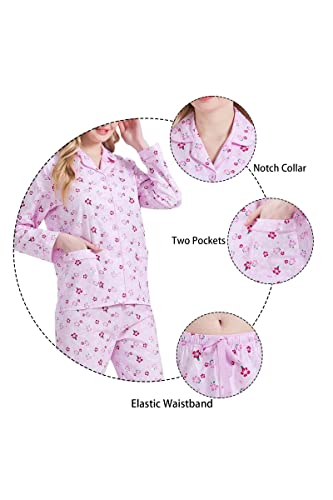 Image of GLOBAL Women Cotton Pajamas Long Sleeve PJs Button Down Sleepwear S-3XL