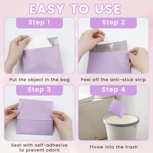 Image of 100 Pcs Light Purple Sanitary Napkin Disposal Bags, Feminine Self-Sealing Hygiene Disposal Bags for Tampons, Pads and Liners, Personal Care Sanitary Bag for Women Privacy Handling