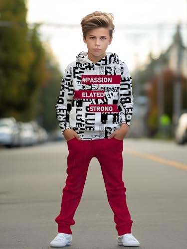 Image of boys' clothing sets, 2-Piece Hoodie & Pants Outfits for Boys Size 4-14 | Lightweight Non-Fleece Fall & Spring Clothing Sets