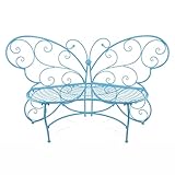 Alpine Corporation BAZ400BL Indoor Outdoor Metal Butterfly Shaped Garden Bench, 62" Long, Blue
