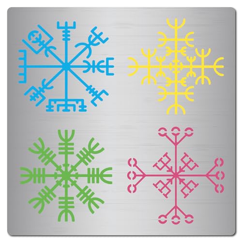GORGECRAFT 16x16cm Viking Stencil Symbol Reusable Drawing Journal Stencil Rune Pattern Vegvisir Compass Stainless Steel Template for DIY Engraving Painting Scrapbook Pyrography Wood Burning Embossing