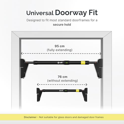 Image of Cult Adjustable Pull-Up Bar for Home for Kids and Adults | 300 kg Weight Capacity | Heavy-Duty Steel Wall Mounted & Doorway Bar | Anti-Skid Grip Multi-Grip Pull-Up Bar for Home Workout | No-Drill Installation for Pull Ups, Chin Ups & Core Training | Size - 76 -110 cm