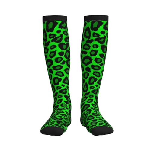 Lime Green Leopard Animal Skin Print Compression Socks For Women Men Knee High Running Socks For Running