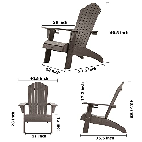 Oversized Adirondack Chair Set Of 4, Adirondack Chair Weather Resistant With Cup Holder, Imitation Wood Stripes, Easy To Assemble, Outdoor Chair For Patio, Deck, Fire Pit & Lawn Porch - Dark Brown #TOP1