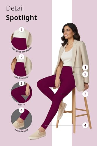 Image of Women's Cotton Lycra Ankle Length Leggings | Regular Rise, Soft 4 Way Stretch Fabric | Casual & Ethnic Wear