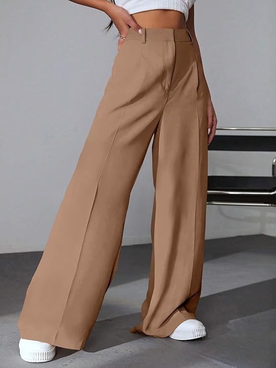 Image of GRECIILOOKS Trousers for Woman | Womens High Rise High Waist Flared Korean Style | Formal Pant for Women Office Wear| Track Pants for Womans Elegant for College & Events (Available in Plus Size)