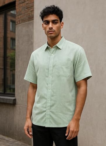 Image of Men's Khadie Cotton Half Sleeves Plain Solid Casual Shirt