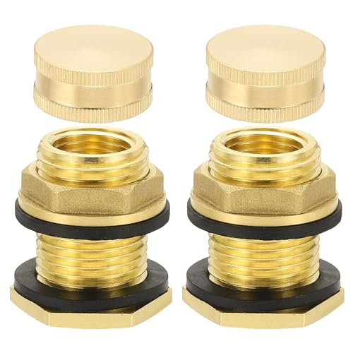 Racor de Bronce pasamuros con tapón 1/2 NPT Hembra x 3/4 GHT Macho, Conector de Tanque de Agua de Doble Rosca para Cubos de Lluvia, fregaderos, acuarios(1/4*1/4*3/8)