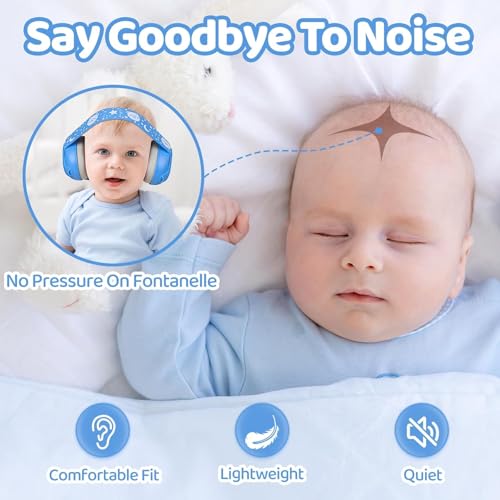 YomauiYee Baby Headphones - Infant Ear Protection 0-36 Months, 25dB NRR Noise Cancelling With Little Bear Design, Airplane Essentials for Travel/Improves Sleep/Outdoor (Blue)