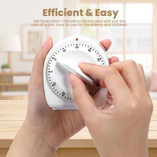 Kitchen Timers for Cooking, 60 Minute Wind Up - Chef Cooking Timer with Loud Alarm,100% Mechanical Desk Timer -No Batteries Required - Manual Countdown timers for Home, Study and Cooking (White) - Image 5