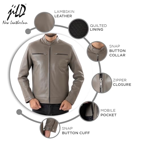 Image of Jild Classical Single Piece Lambskin Leather Jacket Men - Everyday Wear Snap Tab Collar Men's Motorcycle Leather Jacket