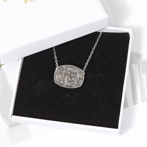 Crown Cross Pendant Necklace Chunky Cross Necklace for Women Statement Necklace 14K Gold Plated Dainty Cross Necklace