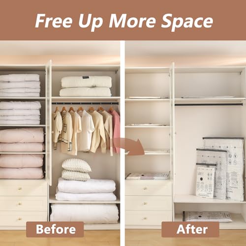 Vakuumbeutel für Kleidung 10er Set – Kabellose Vakuumpumpe für Vakuumbeutel Mehrgrößig (3x60x80cm/3x50x70cm/4x40x60cm) 80% Platzersparnis PA+PE Wiederverwendbar