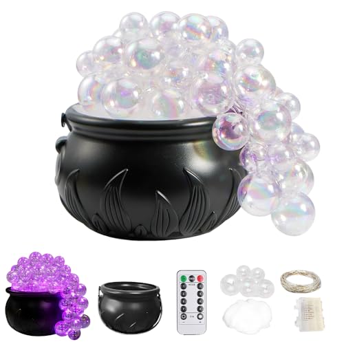 KUWUNG Halloween-Kessel, Beleuchtete Hexenkessel-Dekoration, Schwarze Schale mit Stativ, Vintage Halloween-Deko für Partys