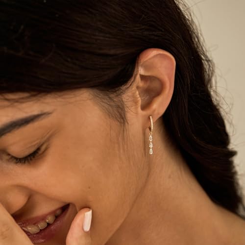 Gold/Silver Hoop Earrings for Women,Dainty 14k Gold/Silver Plated Small CZ Diamond Dangle Drop Earrings for Women Trendy Lightweight Jewelry Set4