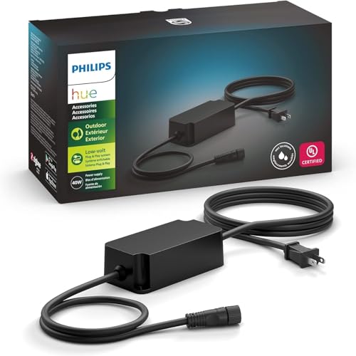 Image of Philips Hue Outdoor 40W Power Supply, Black - Connect Multiple Hue Outdoor Low Voltage Lights up to Total of 40W - 1 Pack - Requires Hue Bridge - Weatherproof