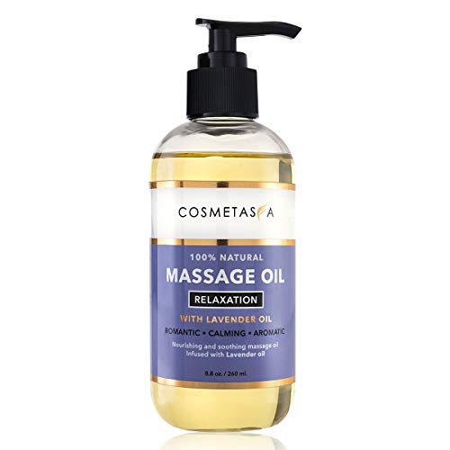 Lavender Relaxation Massage Oil- 100% Natural Blend of Spa Quality Oils for Romantic, Calming, Aromatic, Soothing Massage Therapy 8.8 oz by Cosmetasa