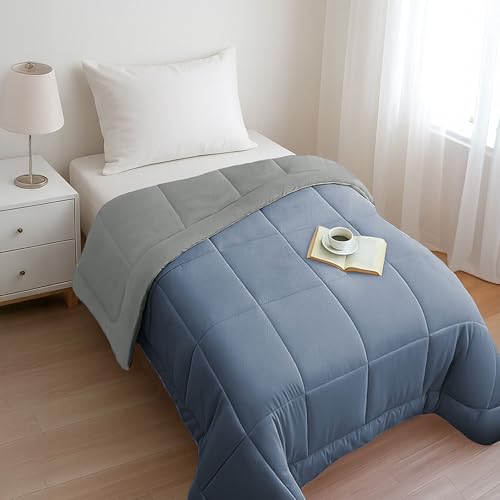 Image of HOME ELEGANCE Comfort Living Microfiber Reversible AC Comforter, 120 GSM, Soft & Cozy, Lightweight Quilt, All Season use, Machine Washable, Single - 60x90 inches - Blue Fog