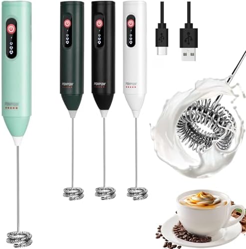 3-Speed Rechargeable Milk Frother for Coffee, Baking & Eggs - USB Fast Charging, Portable Frother Wand for Perfect Foam Every Time! (Light green, 3-Speed & USB Rechargeable)