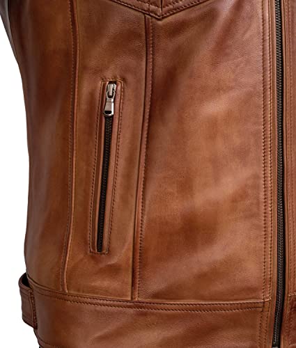 Men Cafe Racer Motorcycle Style Solid Color Leather Jacket | Mens Slim Fit Motorcycle Brown Leather Jacket4