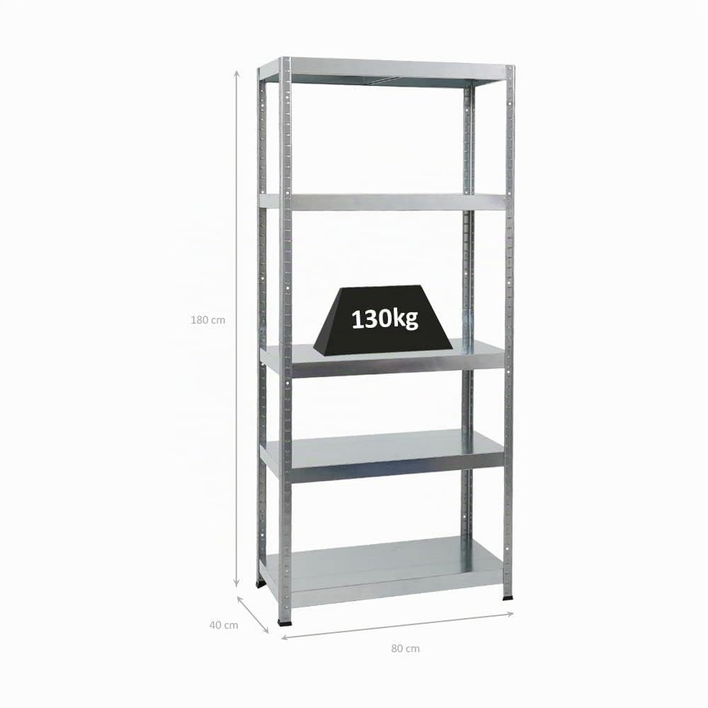 PROREGAL Scaffale per carichi pesanti Steel Eagle | AxLxP 180x80x40cm | Portata per ripiano 130kg | Zincato