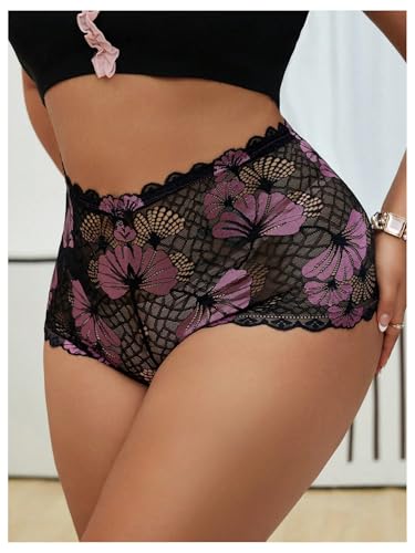 Image of WDIRARA Women's Plus Size Sheer Lace Boyshorts Underwear Sexy High Waisted Boxer Briefs Panties