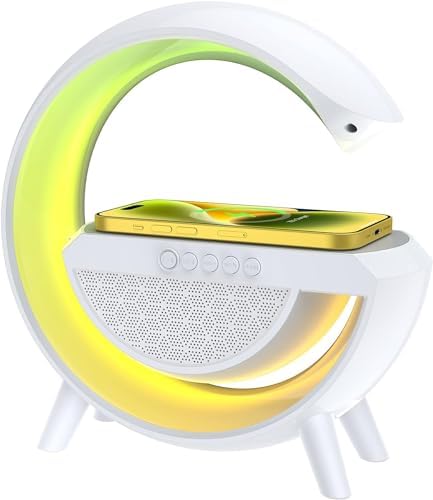 CLASHOP Lampada Da Comodino Con Ricarica Wireless Radio FM LED RGB Con 6 Modalità Di Colore Altoparlante Bluetooth AUX TF CARD SD USB Ricaricabile E Batteria Integrata - Foto 4