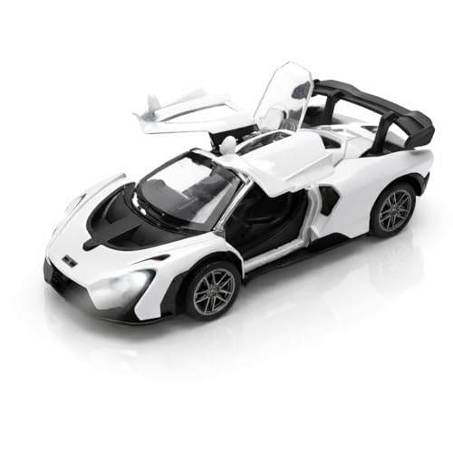 Image of Mini McLaren Senna Toy Car Model 1:36 Scale Die-cast Metal Pull Back Vehicle with Openable Doors, Lights & Music, Sports Model for Kids, Boys & Collectors (White)