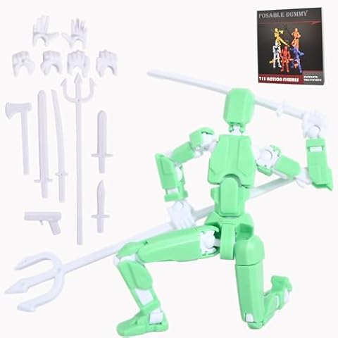 Creative Action Figure with Pose Stand,Building Toy Sets,3D Robot,Lucky Puppet Joints for Boys,Girls,Men,Women,Multi-Jointed Moveable Dummy Desk Decoration,Desktop Ornament for Game Lover (Green) Cover