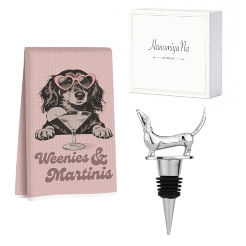 Image of Dachshund Kitchen Towels with Wine Bottle Stopper 24x14 Inch, Dachshund Gifts Reusable Dish Towels for Kitchen Living room Bars Decor, Wine Gift Weiner Dog Gifts for Women Men Christmas Birthday Gift