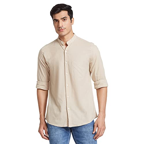nick&jess Camisas chinas de lino 100% algodón para hombre, beige, 38