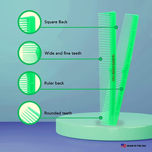Allegro Combs 420 Hair Combs Barber Comb Set Hair Cutting Pocket Styling Combs For Hair Stylist Wide And Fine Set 12 Pk. (Neon Green) #TOP7