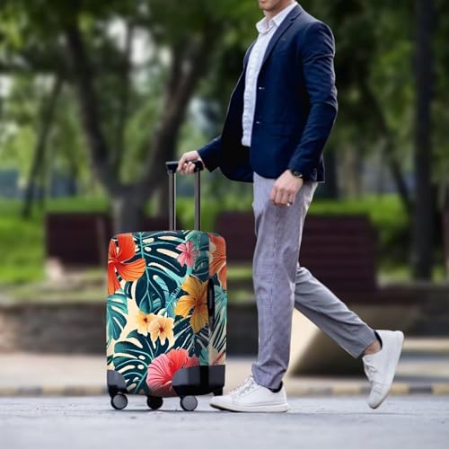 Image of Mumeson Tropical Flower Travel Luggage Cover Suitcase Protector Smooth Zipper Elastic Luggage Baggage Protective Fit Suitcase 18,19,20,21 inch